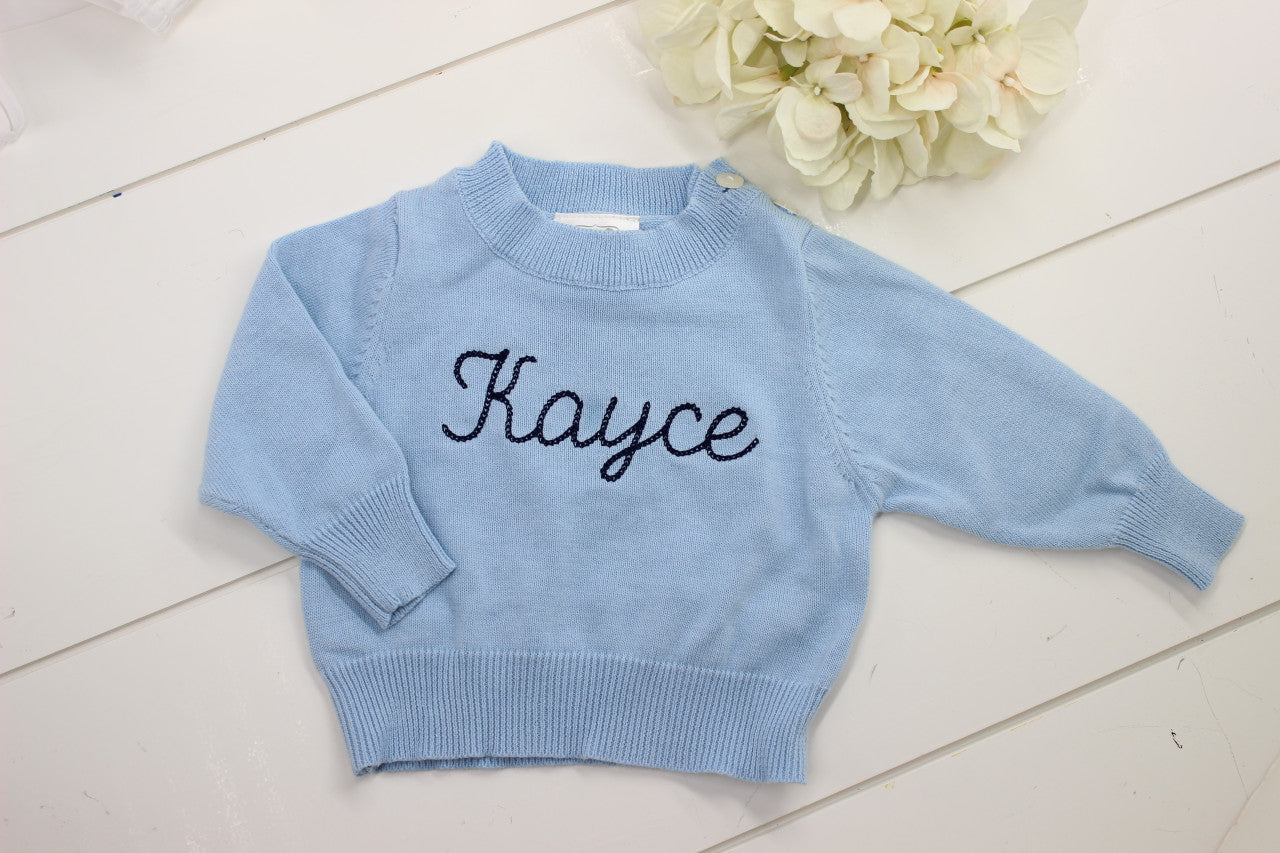 Baby Boys Light Blue Sweater Personalized