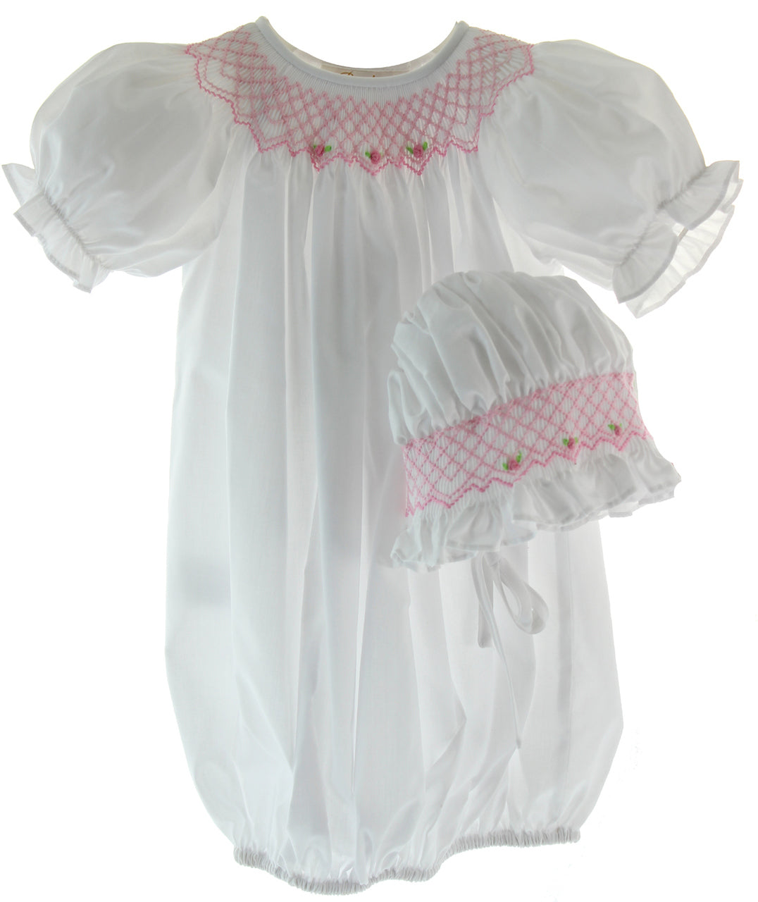 White Smocked Sacque with Bonnet