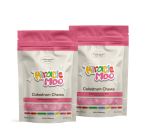 Two packages of Miracle Moo Colostrum Chews with pink tops and colorful branding.