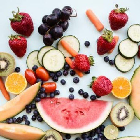 Image: A flatlay of different fruits and vegetables