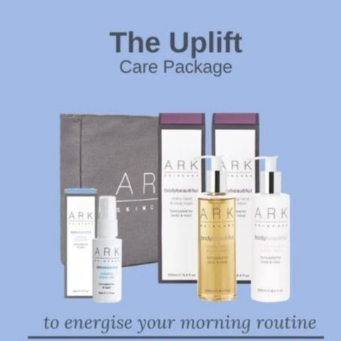 Product Image: ARK Skincare's Uplift Care Package including: ARK Skincare Travel bag, Mini Hydrating Beauty Mist, Vitality Body Wash & Hand and Nail Cream