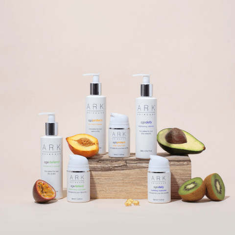 Image: Group shot of ARK Skincare's Age intelligent cleansers with ingredients