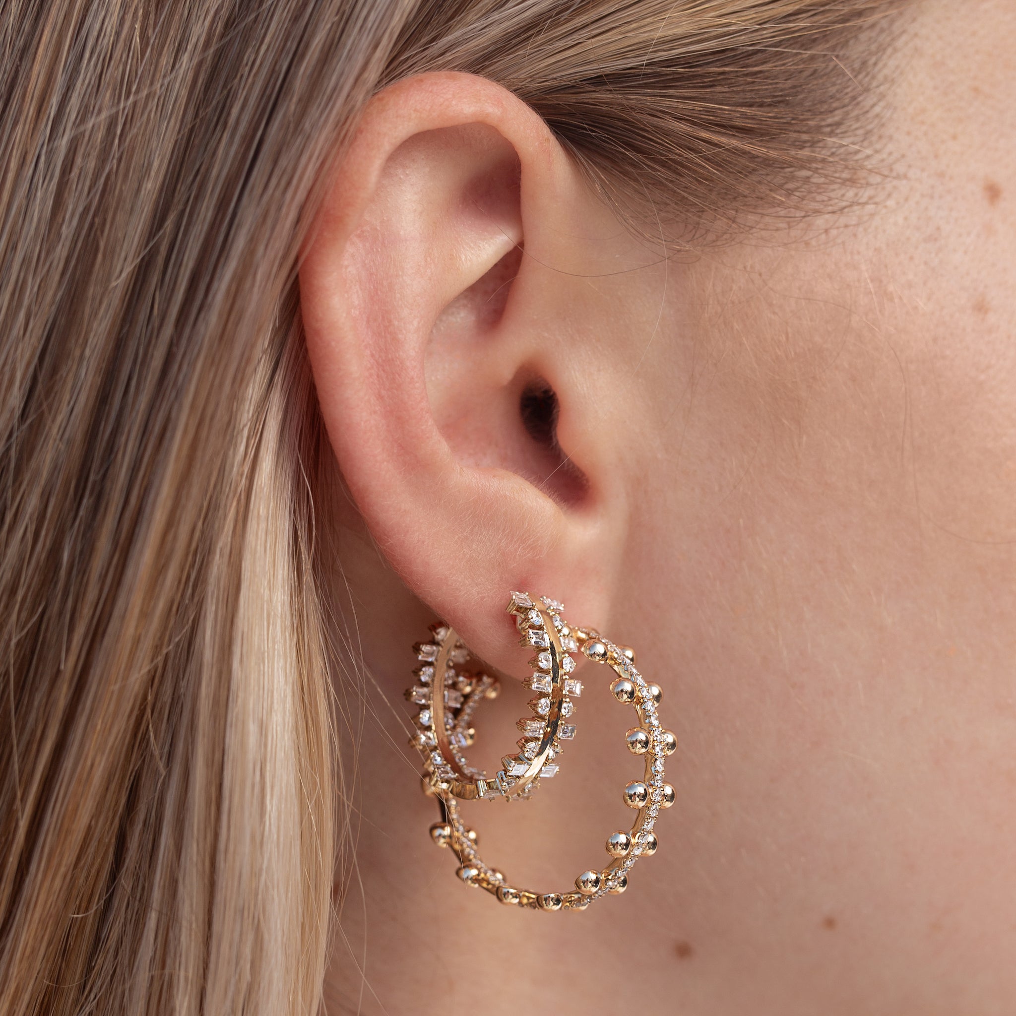 Gabriella Baguette Diamond Hoop Earrings