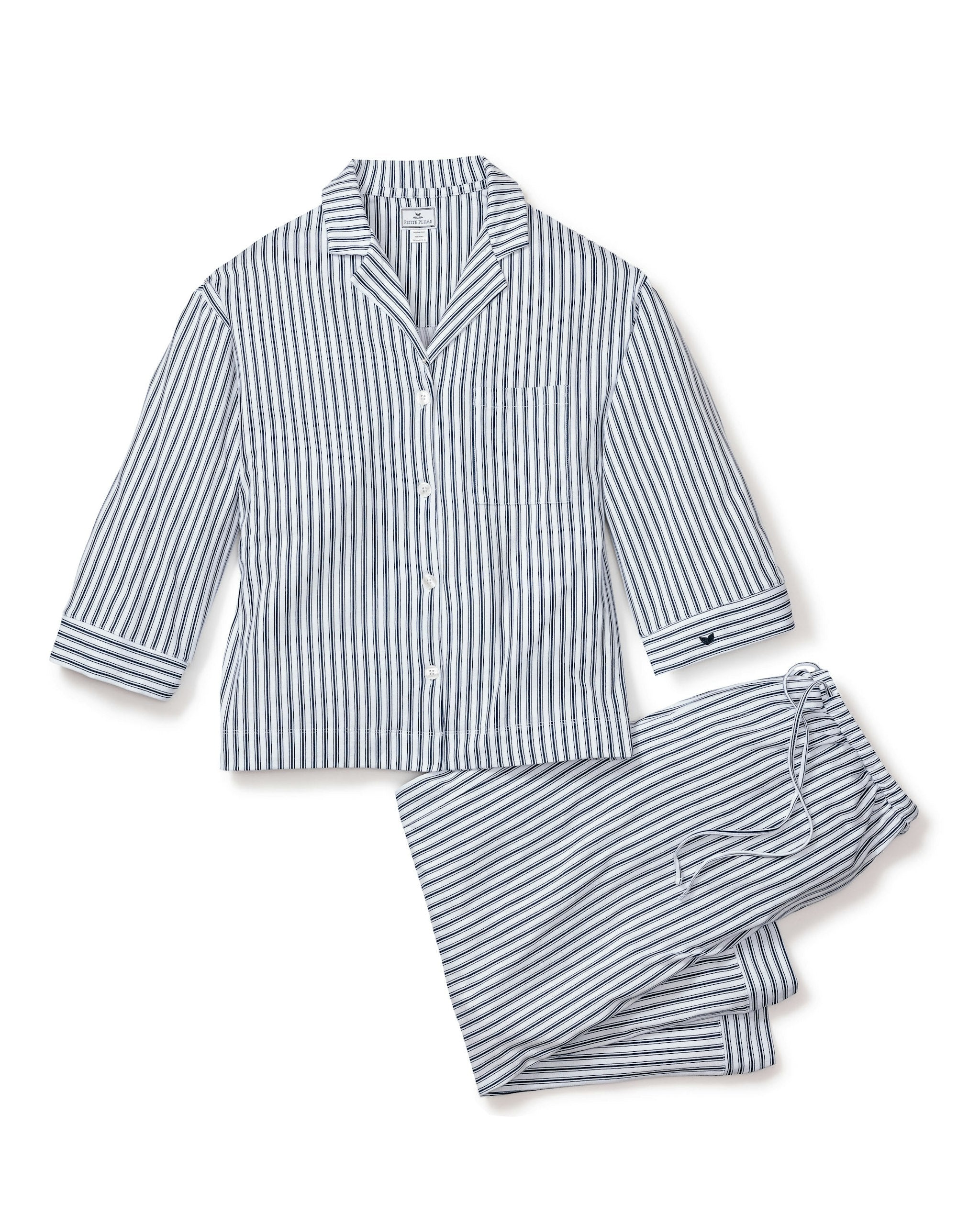Product image for The Olivia Wide Leg Pima Pajama Set in Navy French Ticking