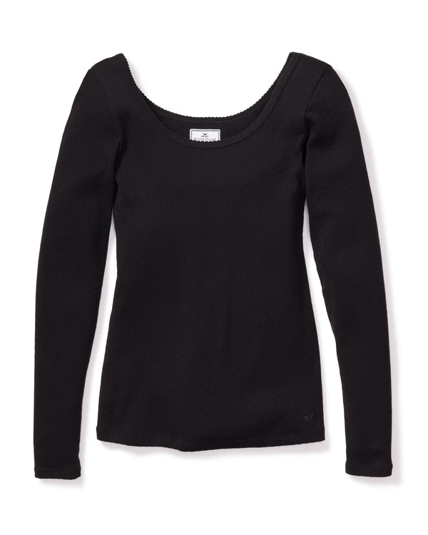 Women's Black Pima Cotton Long Sleeve Top