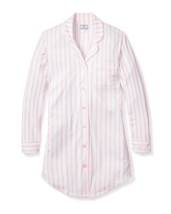 Women's Twill Nightshirt in White with Navy Piping
