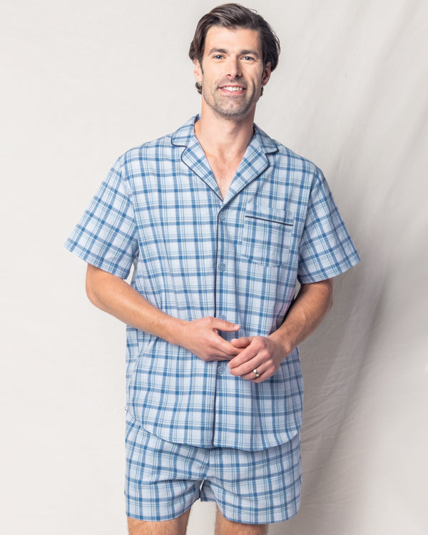 Mens PJS Pyjamas Pelaco Cotton Sleep Shorts Navy Blue Check (604520)