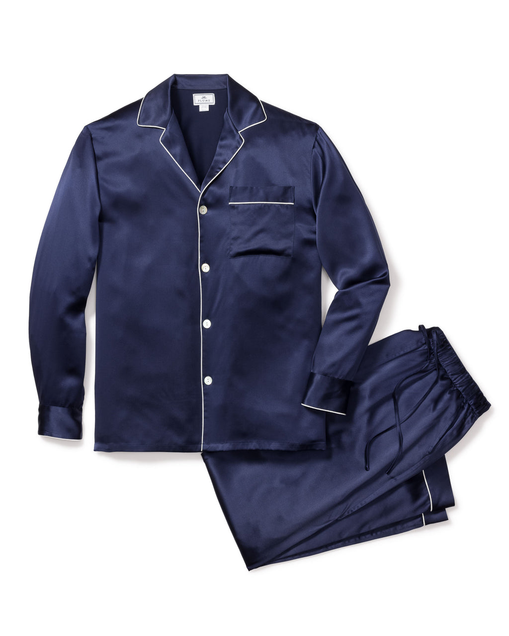 100% Mulberry Navy Silk Men's Luxe Pajama – Petite Plume