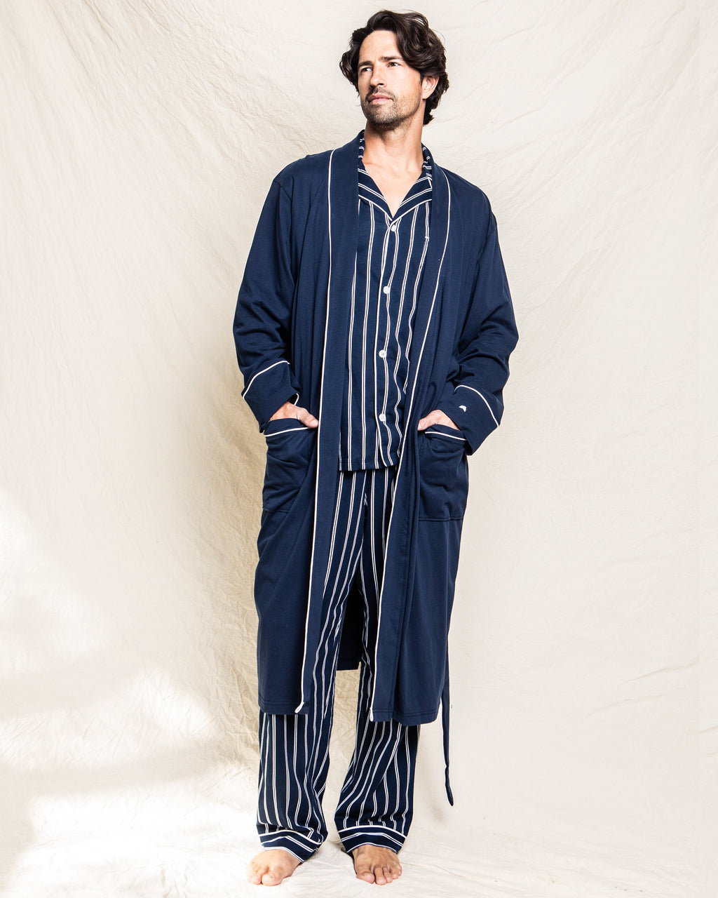 Men's Luxe Pima Cotton Navy Robe | Petite Plume