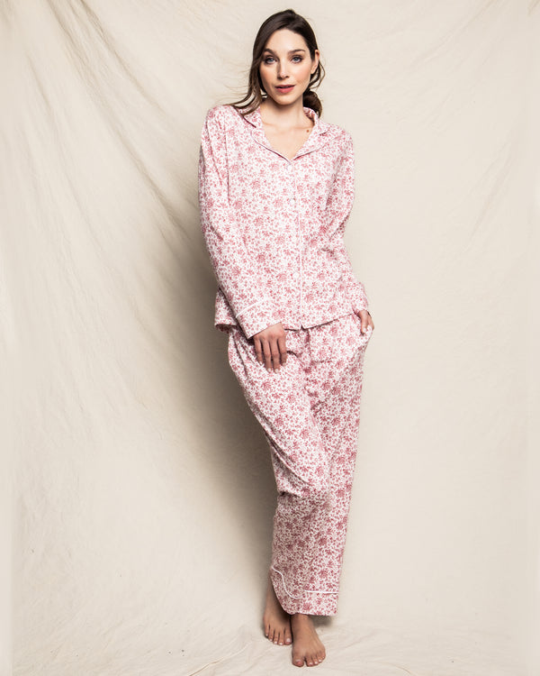 Women's Silk Pajama Set in Pink Stripe