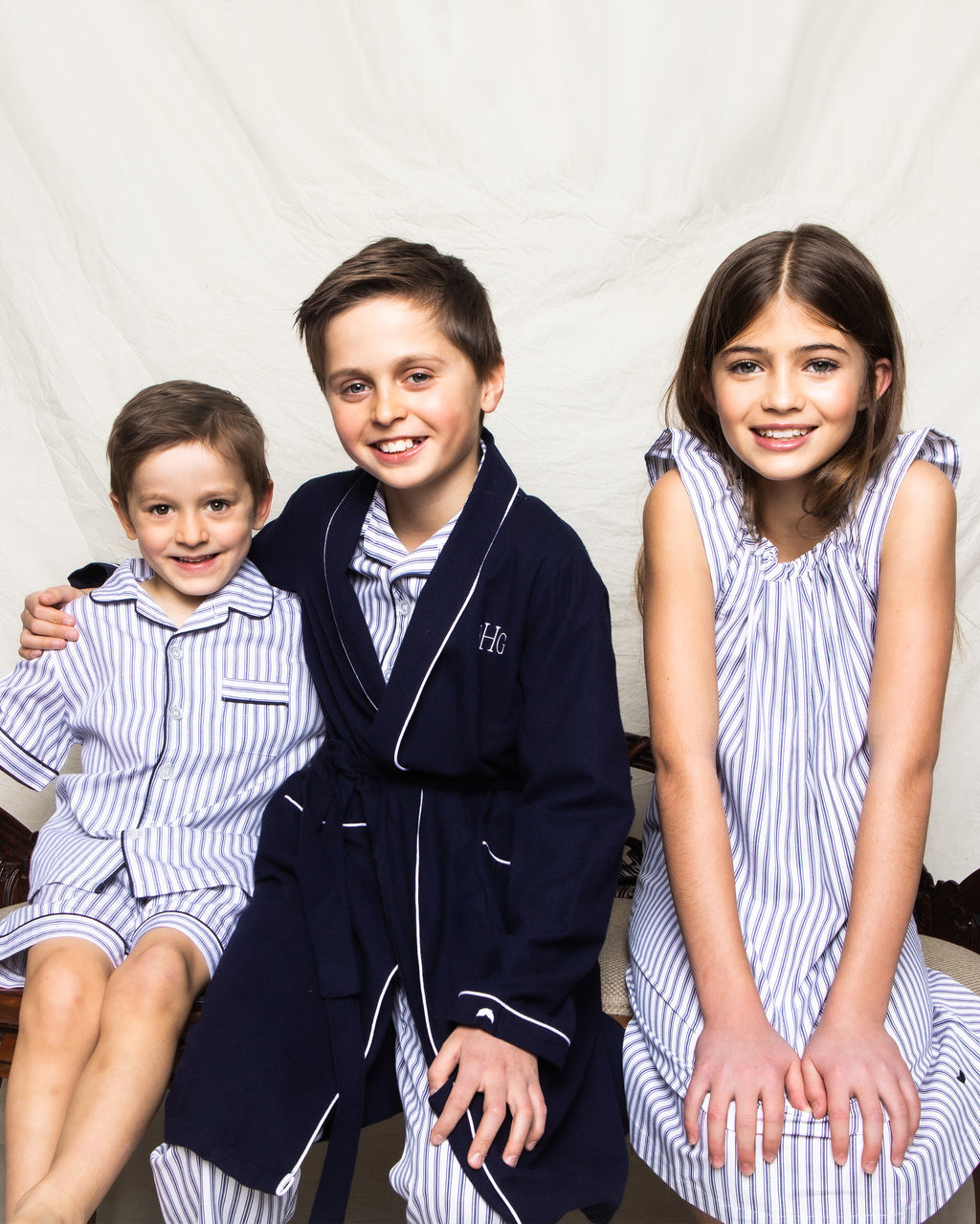 Boy's Navy French Ticking Classic Short Set | Petite Plume