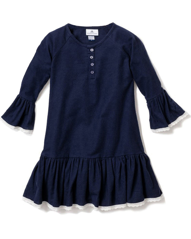 Children's Navy Flannel Arabella Nightgown | Petite Plume