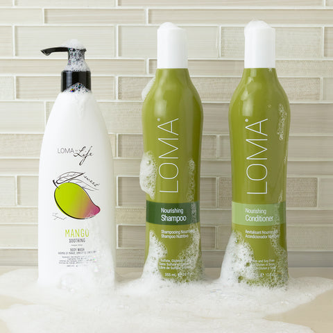 Loma nourishing shampoo and conditioner and mango body wash