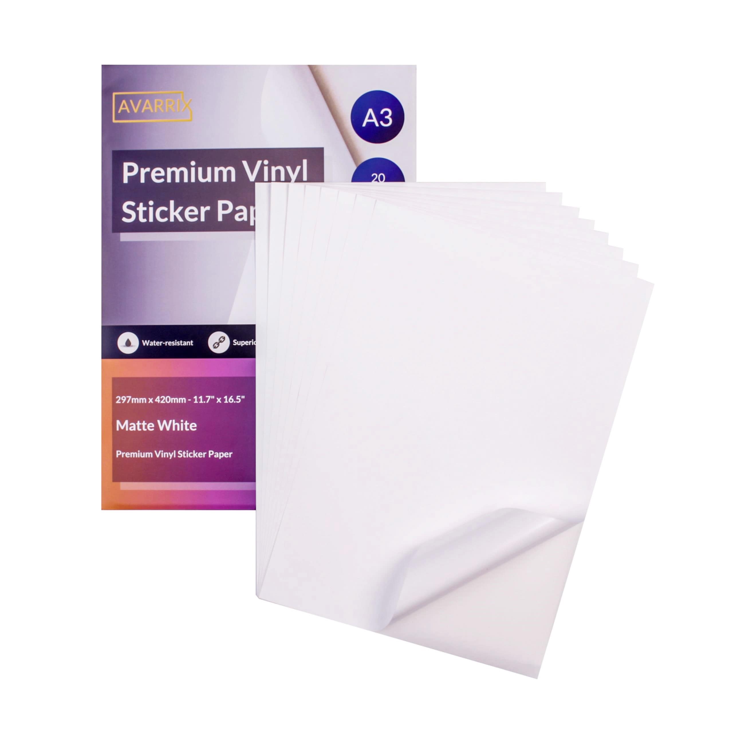 A-Sub Printable Vinyl Sticker Paper Glossy White Removable Waterproof Sticker  Paper for Inkjet Printer, Bulk 100 Sheets Compatible with Cricut, and Most  Laser Printers 