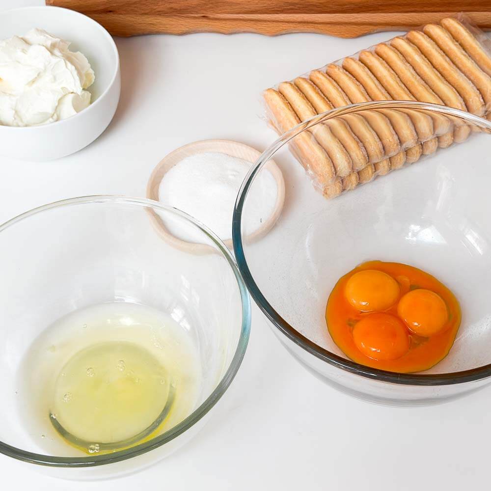 Separate eggs for tiramisu cream
