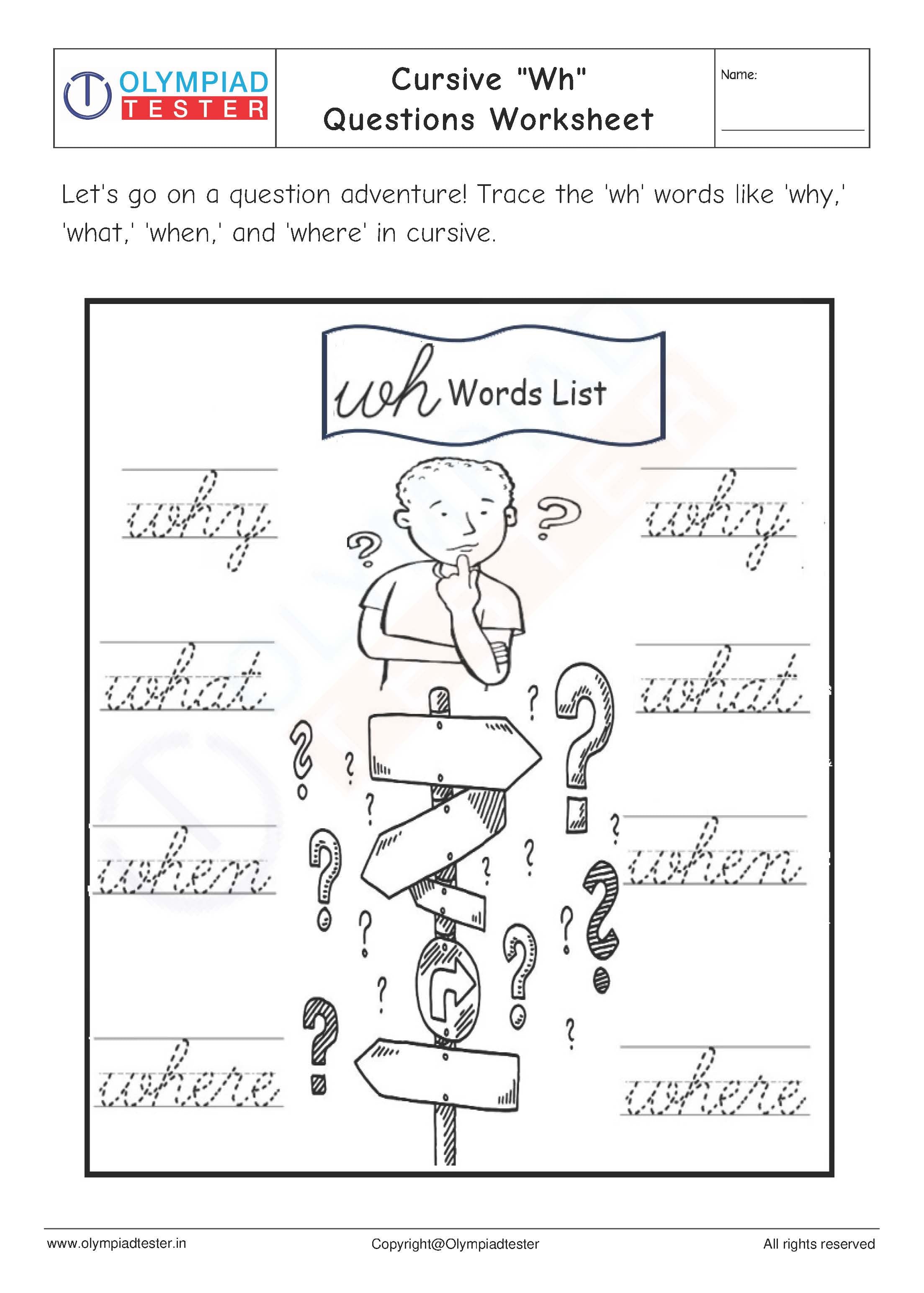 Cursive "Wh" Questions Worksheet