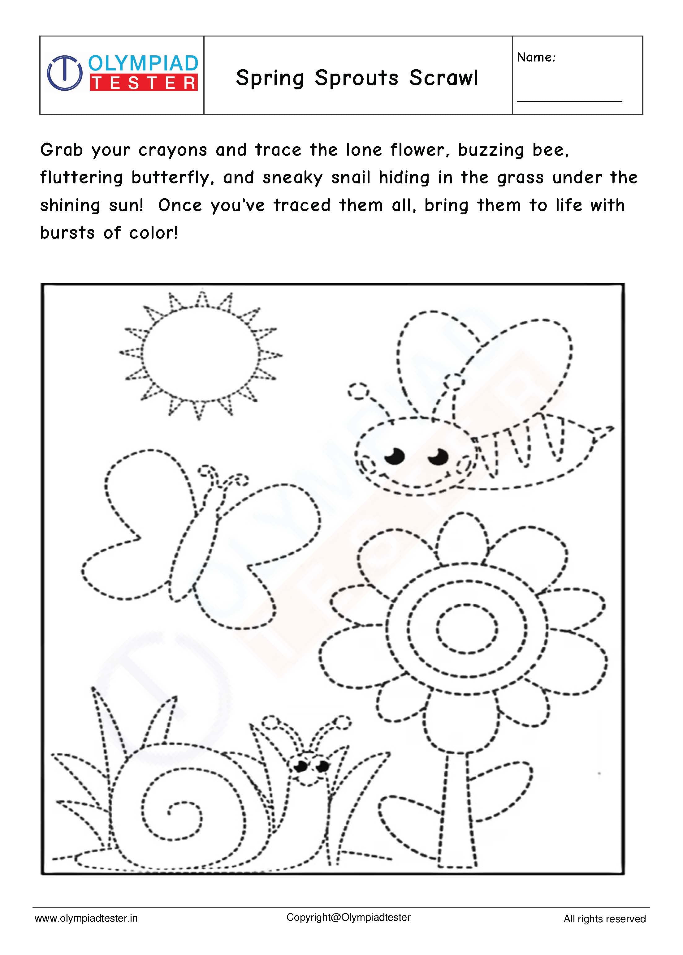 Spring Tracing and Coloring for Kindergarten and Preschool