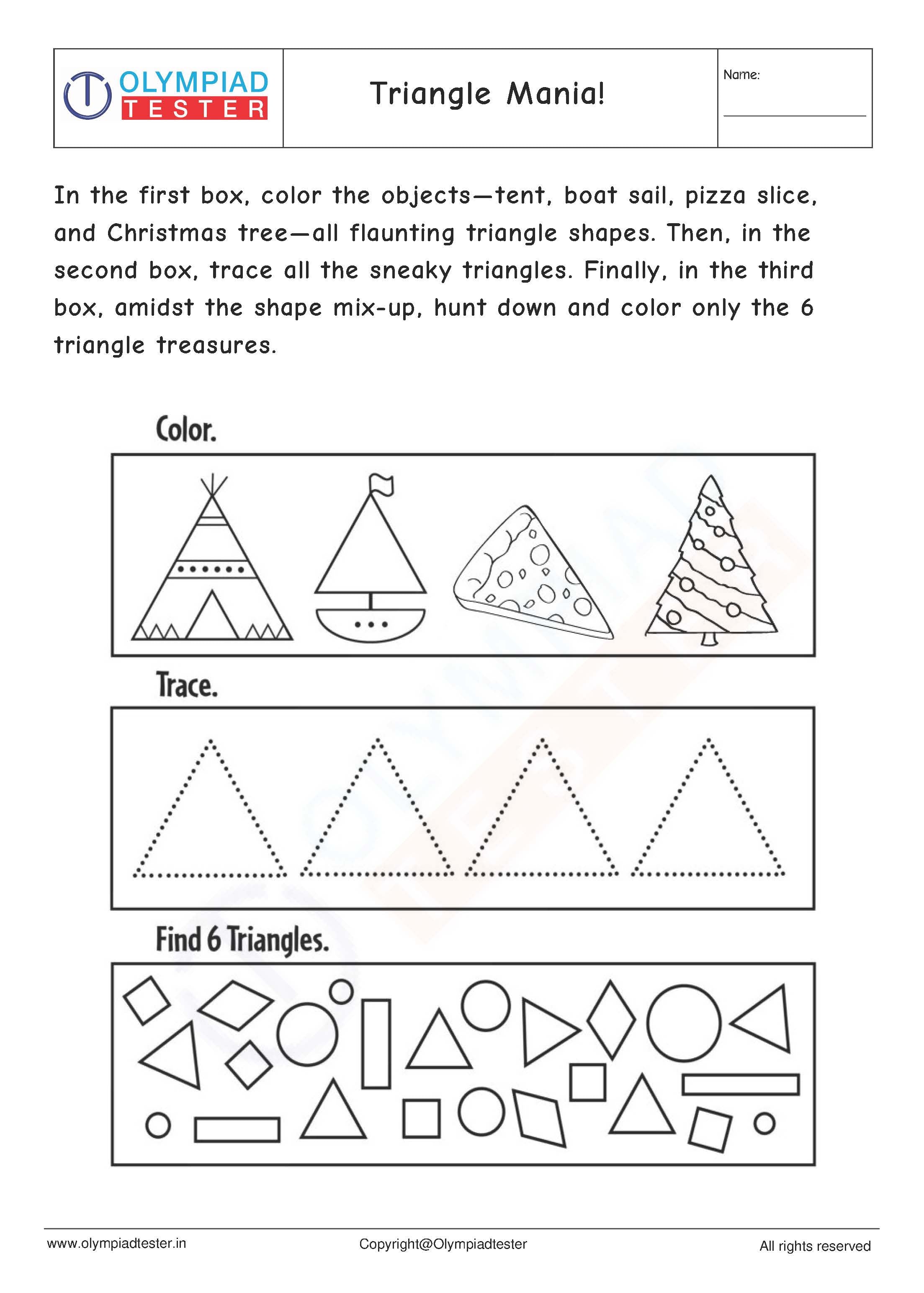 Maths Shapes - Triangle Worksheet for kindergarten and preschool children