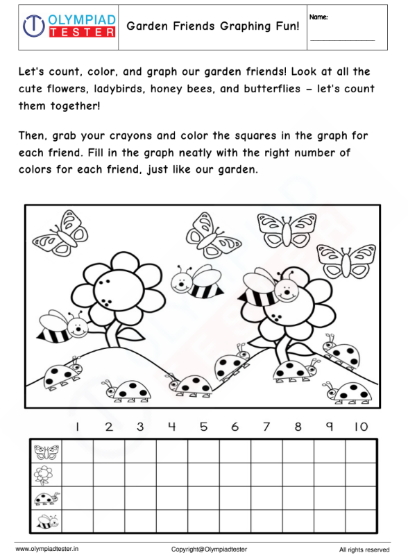 Free Kindergarten Math Worksheet: Garden Friends Graphing Fun