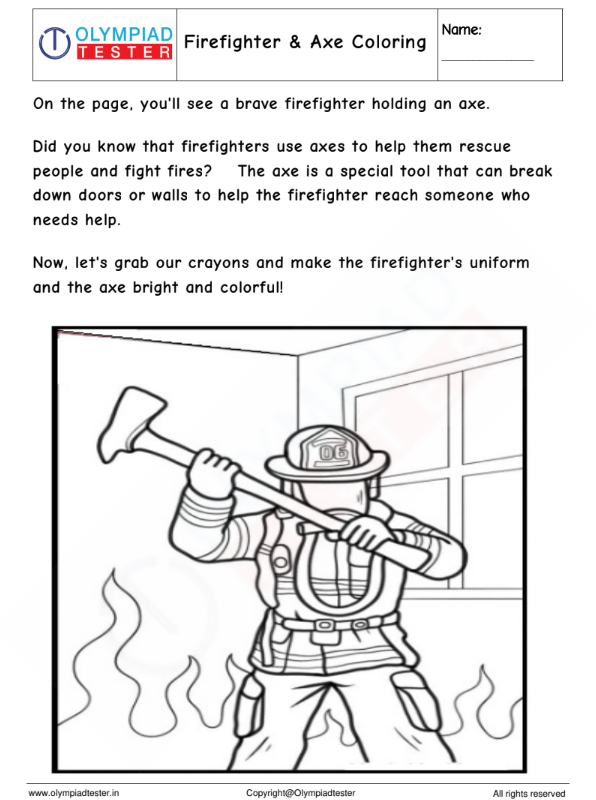 Firefighter & Axe Coloring Page