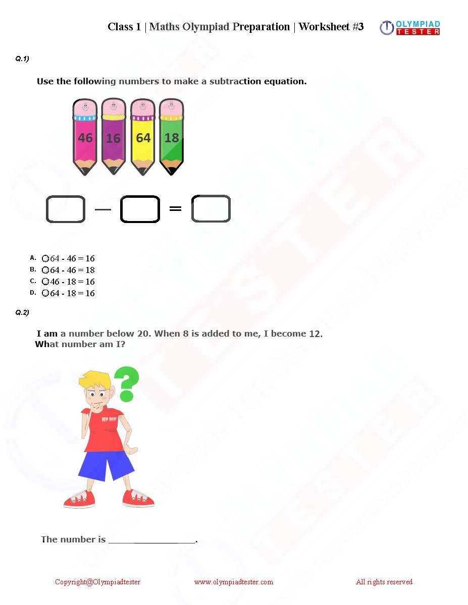 Class 1 Maths Olympiad Question Papers Course Olympiadtester