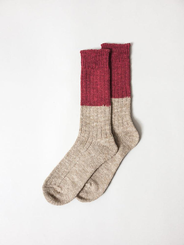 Wool Cotton Slab Socks, Red - rikumo