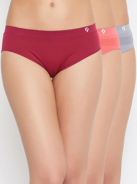 C9 Airwear Multi-Color Women's Panty- Pack of 3 (Maroon , Rama Green ,  Peach)