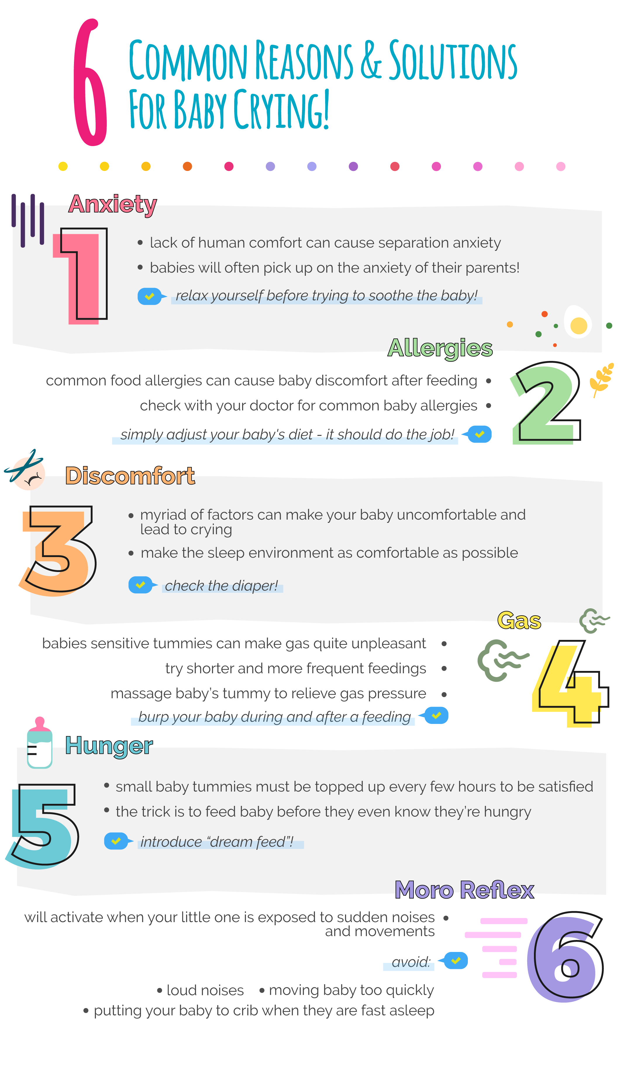 How to stop baby crying at night - baby sleep problems infographic 