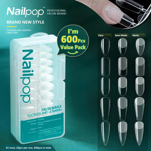 Nailpop 600pcs PRO Fake Nails Full Cover False Nail Tips Acrylic Nail Capsules Professional Material Finger Soak Off Gel Tips - SAAK SERVICES