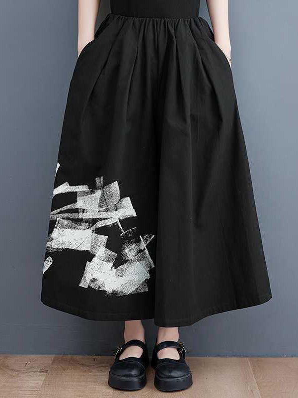 Abstract Printed Elasticity Loose Wide Leg Casual Pants Bottoms