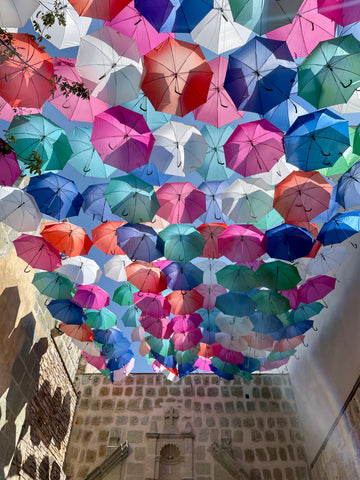 Umbrellas hanging in Oaxaca