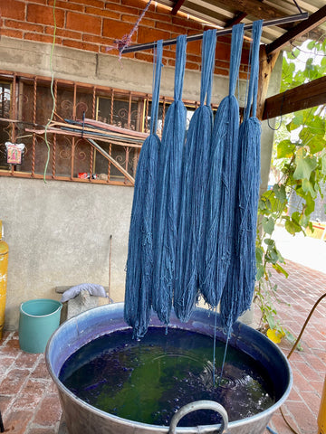 Indigo yarnd being dyed