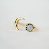 ring with sun and half moon detail with moonstone gem