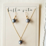 gray pearl necklace and earrings