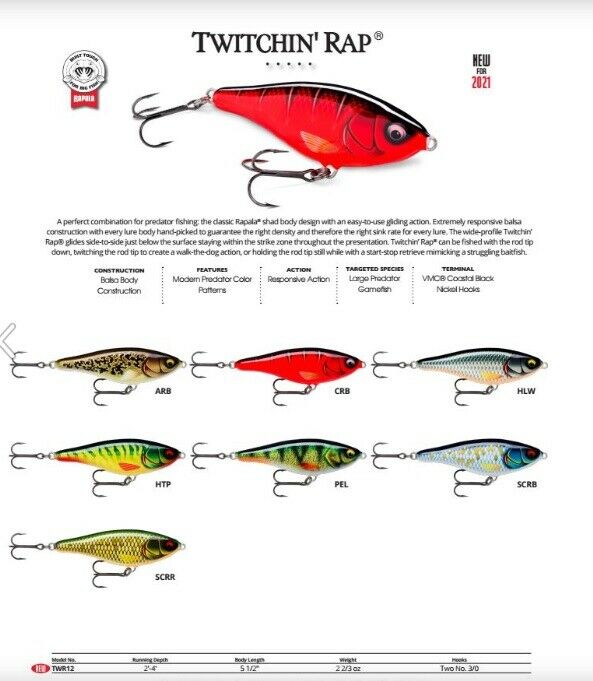 Rapala Rattlin' Rapala Lipless Crankbait 2-3/4 1/2 Oz Bluegill Sinking  RNR07BG