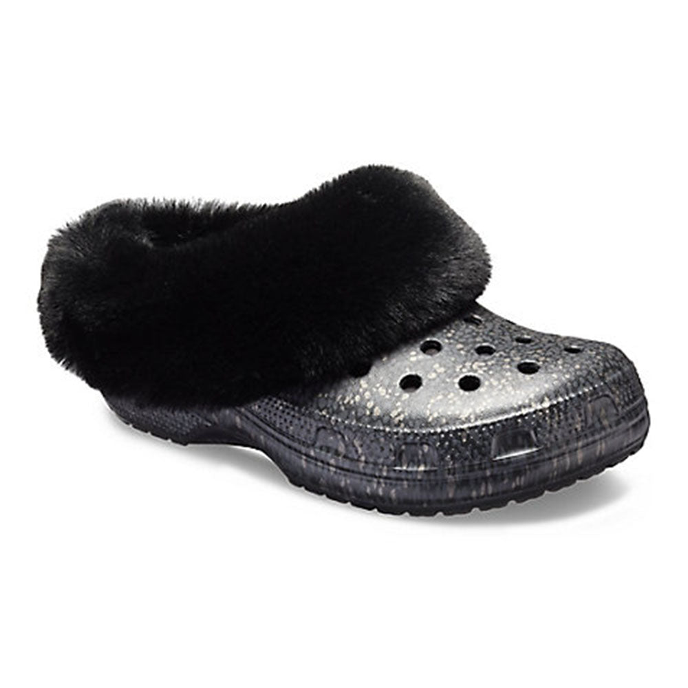 white crocs grey fur