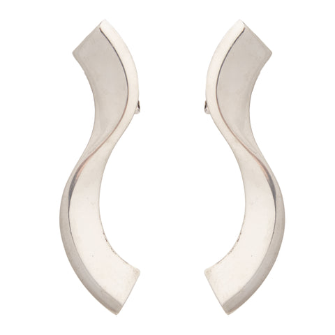 Silver curve drop-down earrings