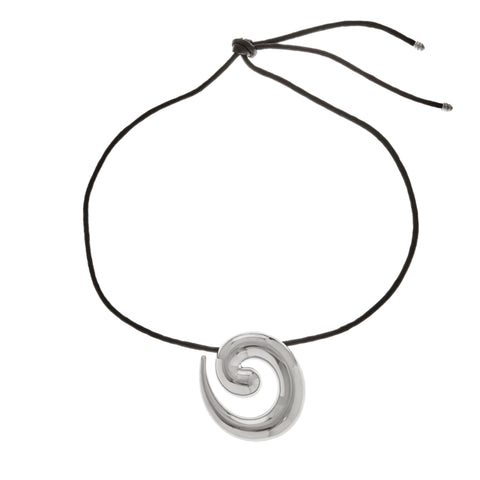 Silver spiral Ben-Amun necklace with leather straps, sold exclusively at Moda Operandi