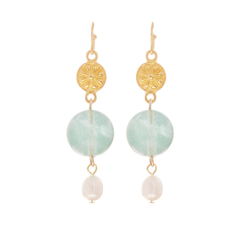 Mykonos earrings with blue/green semi-precious stones and pearls from Ben-Amun