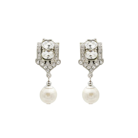 Pearl and crystal small drop-down earrings