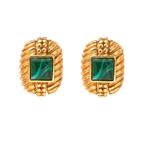 Gold-plated earrings with green Czech glass stones