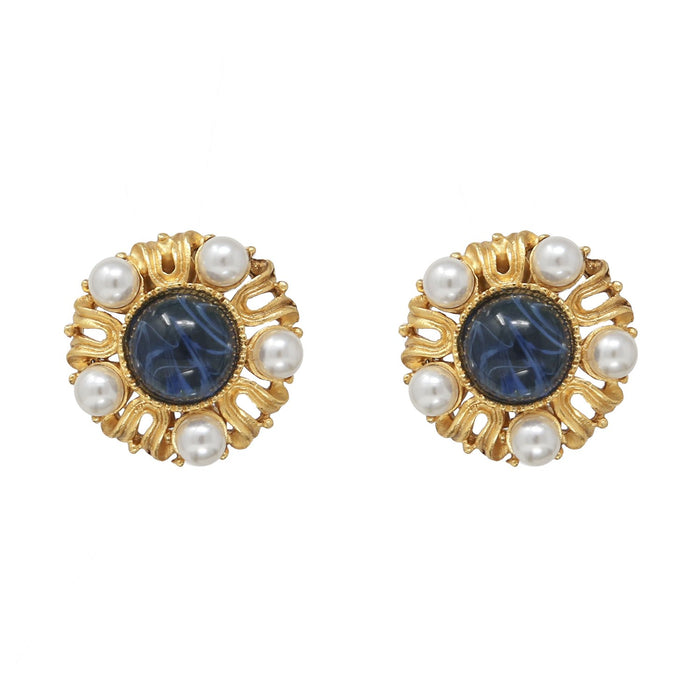 product image of gold earrings with navy glass stones