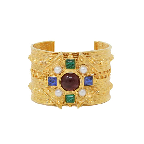Tudores Collection gold cuff with semi-precious stones by Ben-Amun