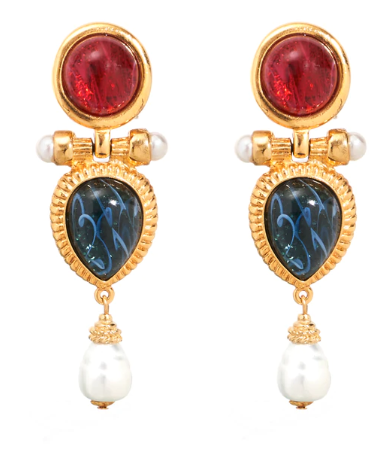 gold plated pearl drop earrings inlayed with czech glass stones