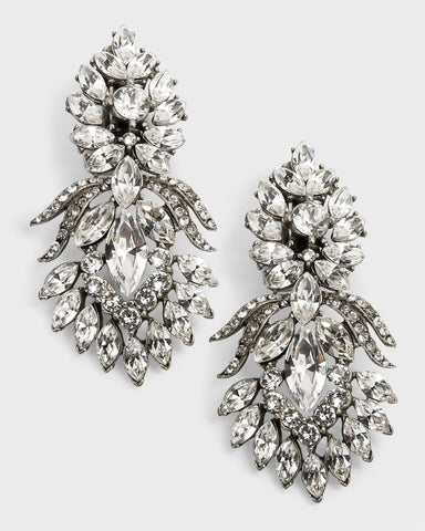 Silver Crystal Peacock Drop Clip-On Earrings from Neiman Marcus