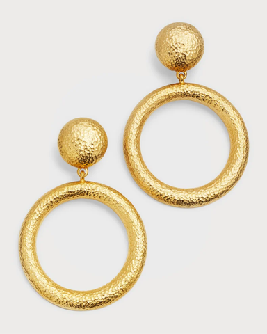 Gold Hammered Hoop Drop Clip-On Earrings from Neiman Marcus