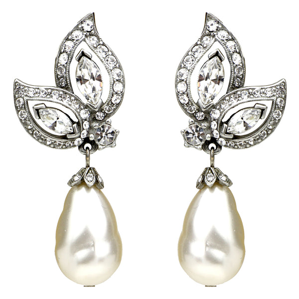 Crystal Teardrop Clip Earrings with Pearl Drop | Ben-Amun