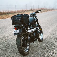 Front view of a 25L Tail Bag mounted on a Scrambler.