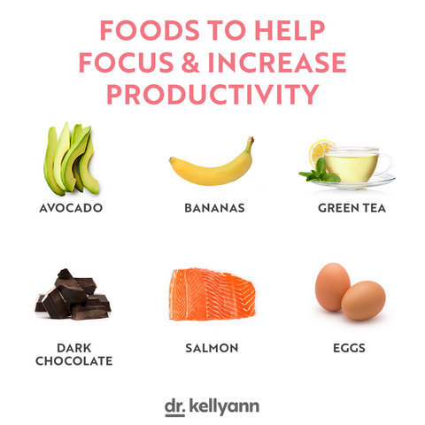 a list of foods to help focus & increase productivity