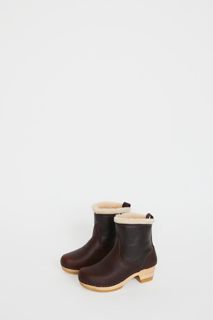 Pull On Shearling Clog Boot On Mid Heel Idun